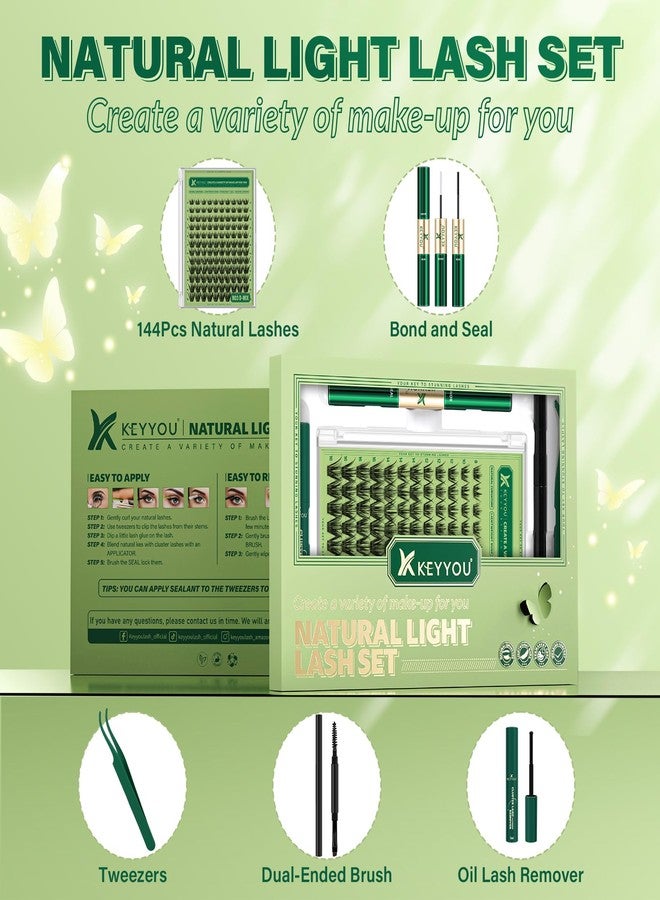 KEYYOU Natural Lash Clusters Kit 144Pcs DIY Lash Extension Kit Wispy Eyelash Extensions Kit D Curl 8-18MIX with Bond and Seal and tweezers with Thin Lash Band(KIT-N03-D-8-18MIX) - Image 2